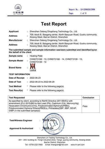 China Shenzhen Datang Dingsheng Technology Co., Ltd. Certificações