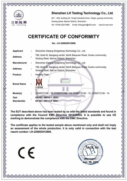 China Shenzhen Datang Dingsheng Technology Co., Ltd. Certificações